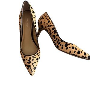 Ann Taylor Animal Print Calf Leather Pointed Toe Heels Size 7.5